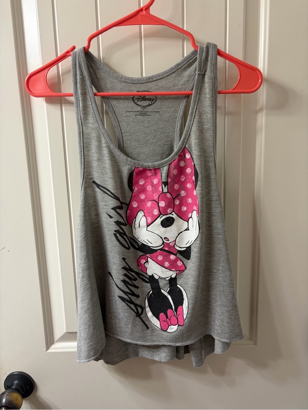 Disney Gray Tank Top with Pink Minnie Bow Graphic